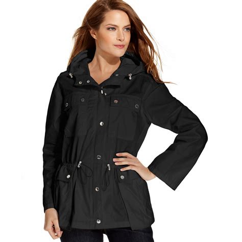 michael kors kalen printed rainwear jacket black|Michael Kors anorak jacket women.